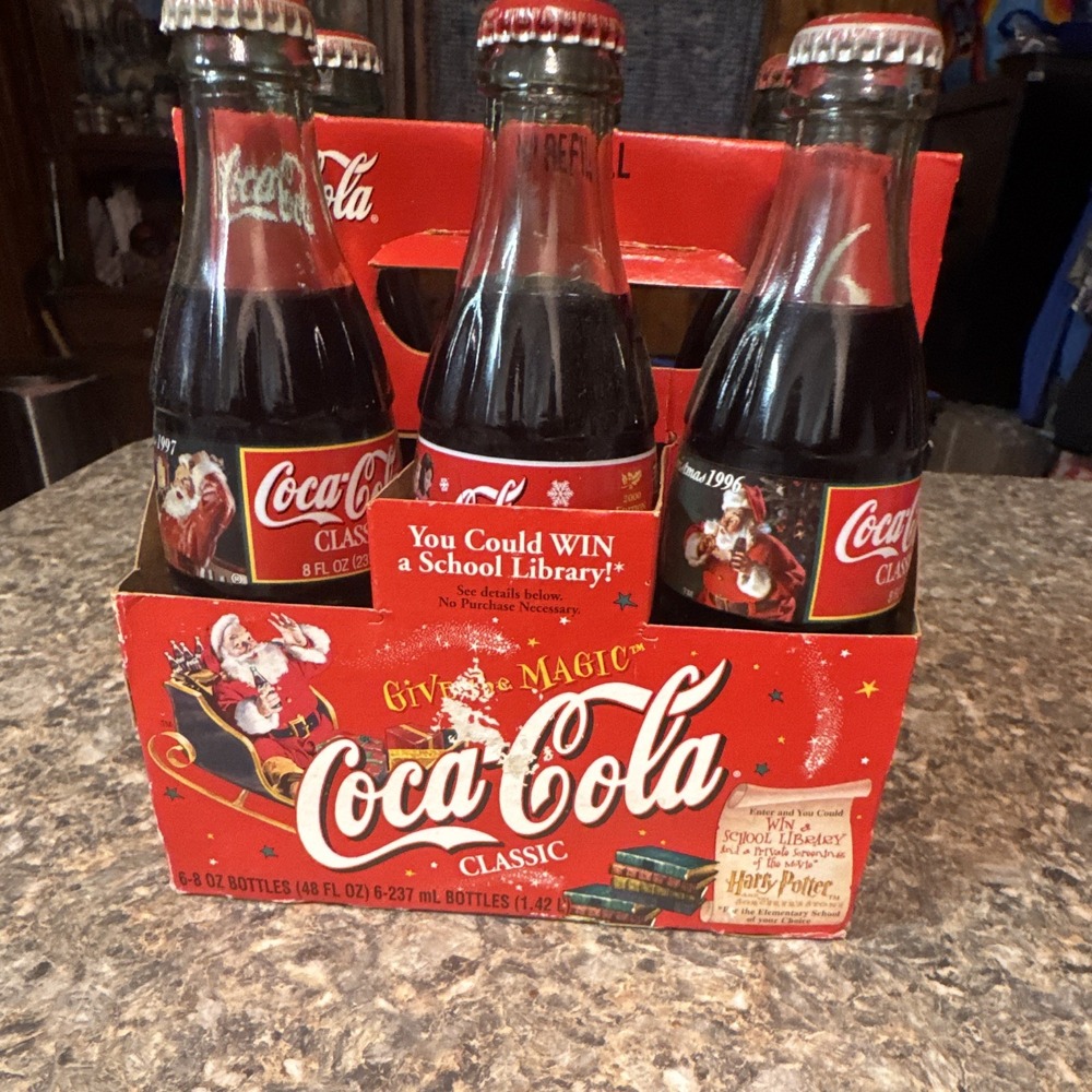 Vintage Coca-Cola Christmas Bottles 6 Pack Santa 1996-2000 100th Anniversary StL